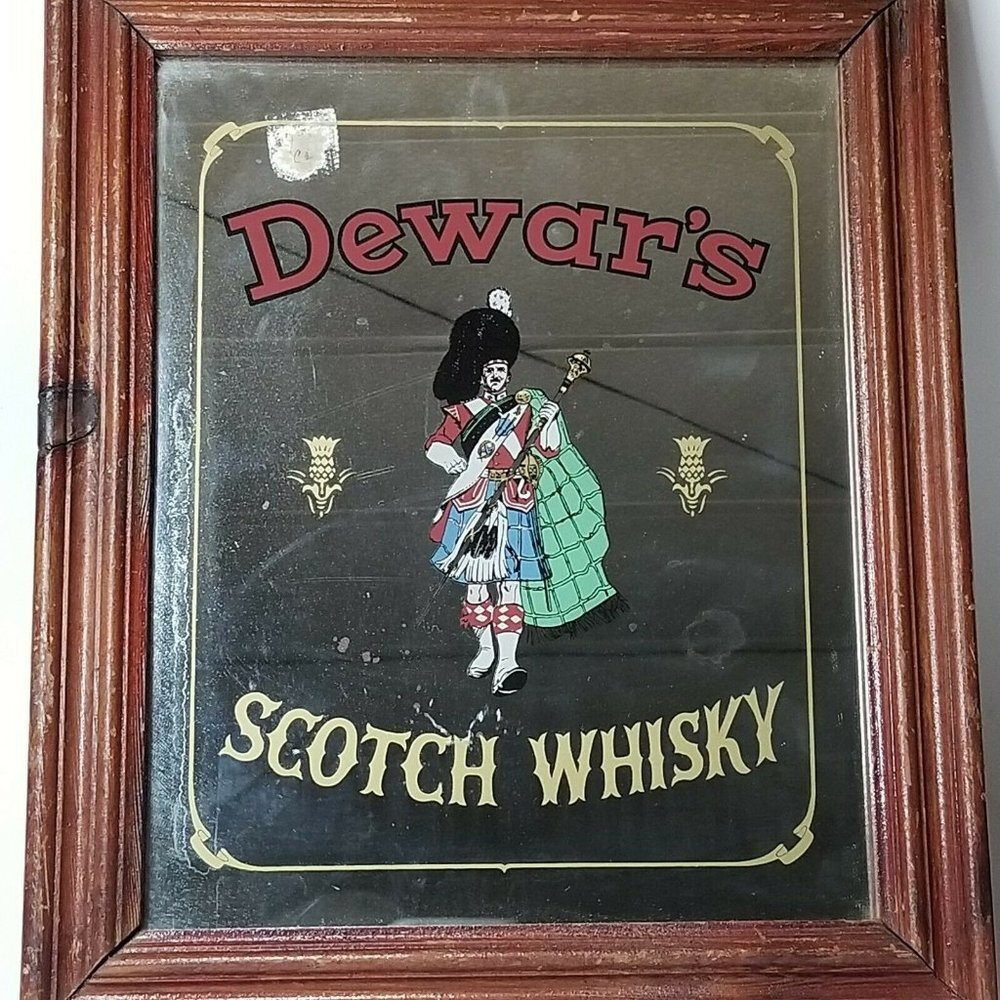 Vintage Dewars Scotch Whiskey Bar Mirror Promotional Pub Tavern Man Cave Decor